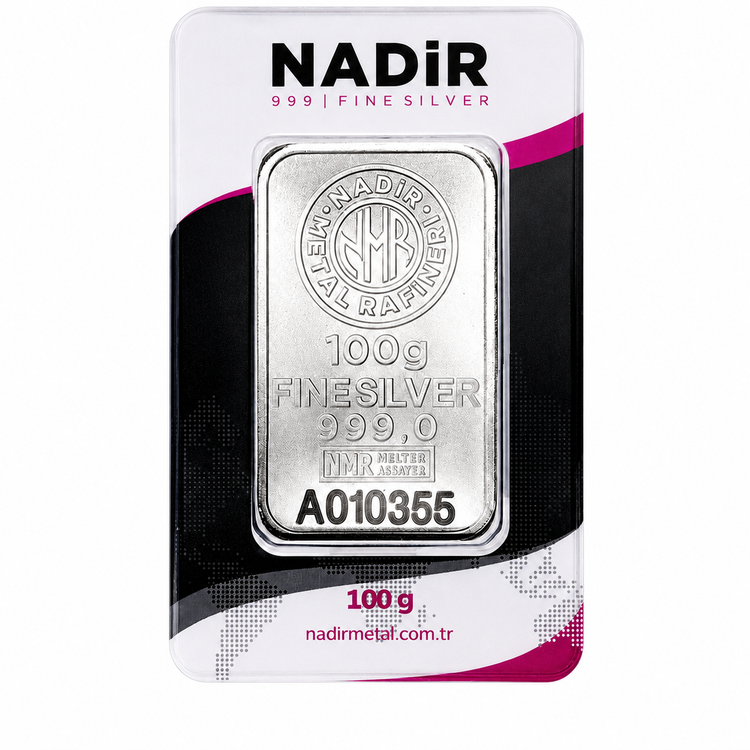 شمش نقره 100 گرمی Nadir